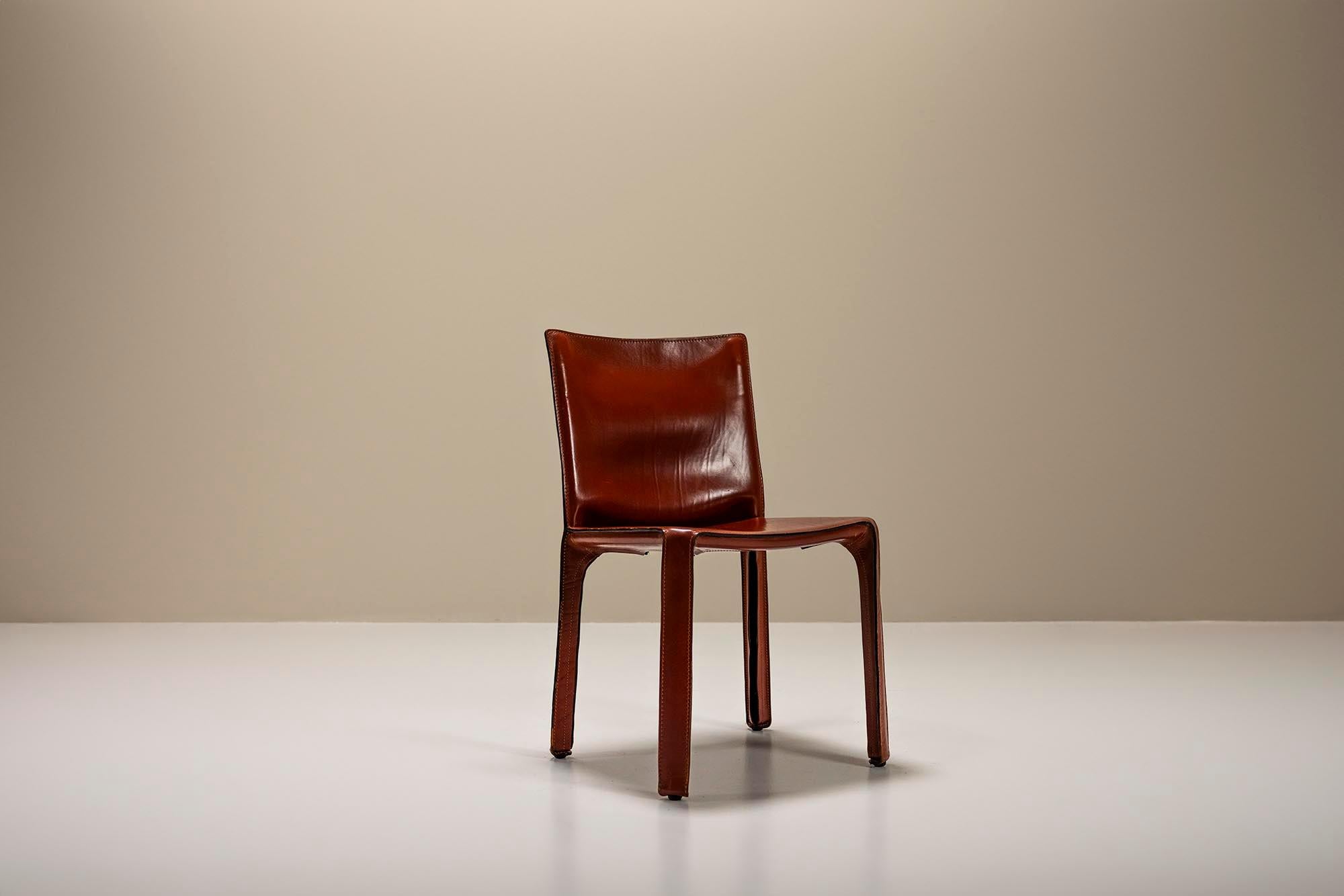 Set Of Six 'CAB' Chairs In Burgundy Leather By Mario Bellini For Cassina, Italy 1