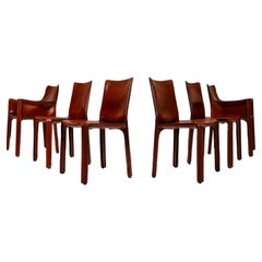 Vintage Set Of Six 'CAB' Chairs In Burgundy Leather By Mario Bellini For Cassina, Italy 