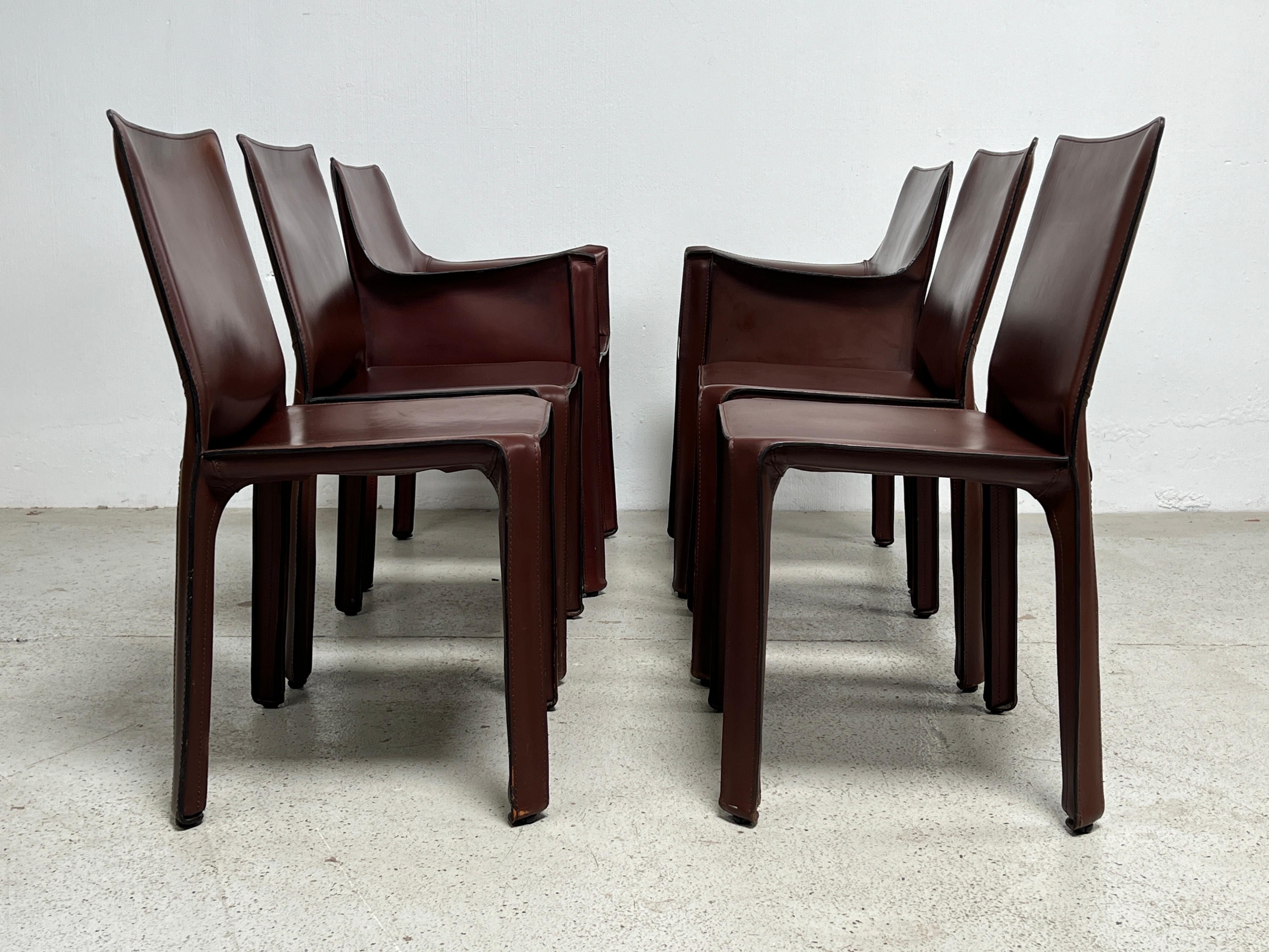 Leather Set of Six Cab Dining Chairs by Mario Bellini for Cassina  For Sale