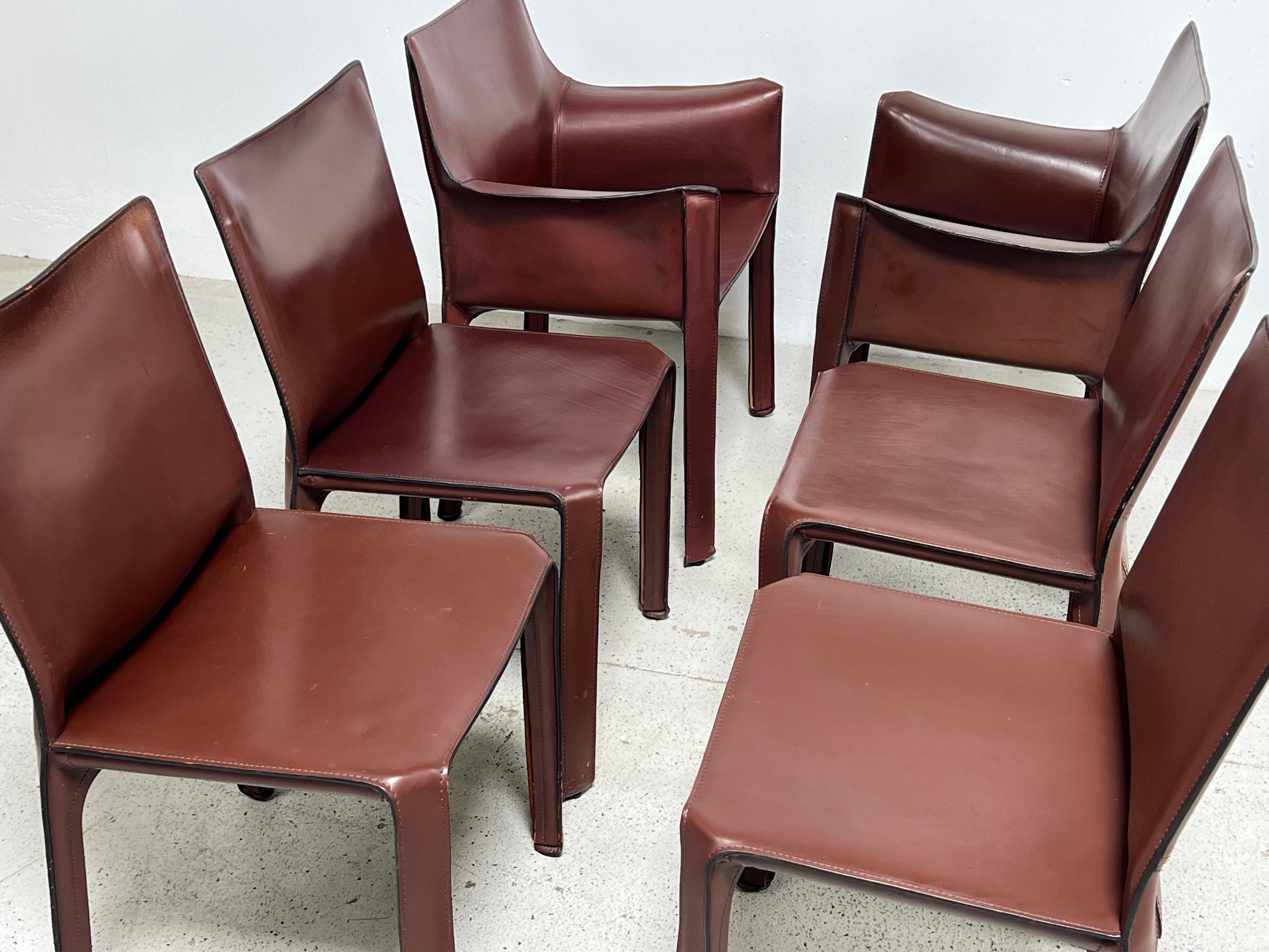 Set of Six Cab Dining Chairs by Mario Bellini for Cassina  For Sale 1