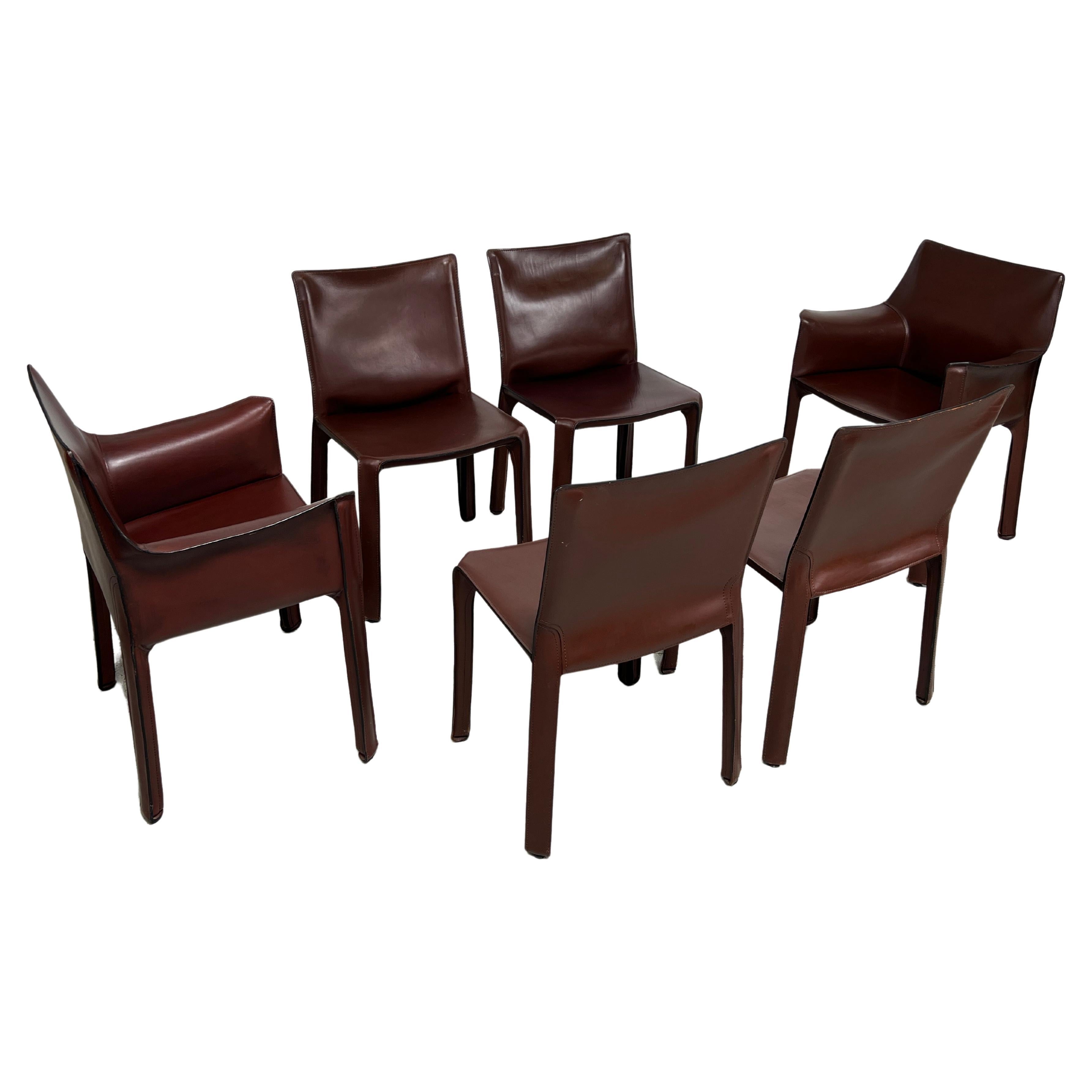Set of Six Cab Dining Chairs by Mario Bellini for Cassina  For Sale