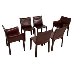 Vintage Set of Six Cab Dining Chairs by Mario Bellini for Cassina 