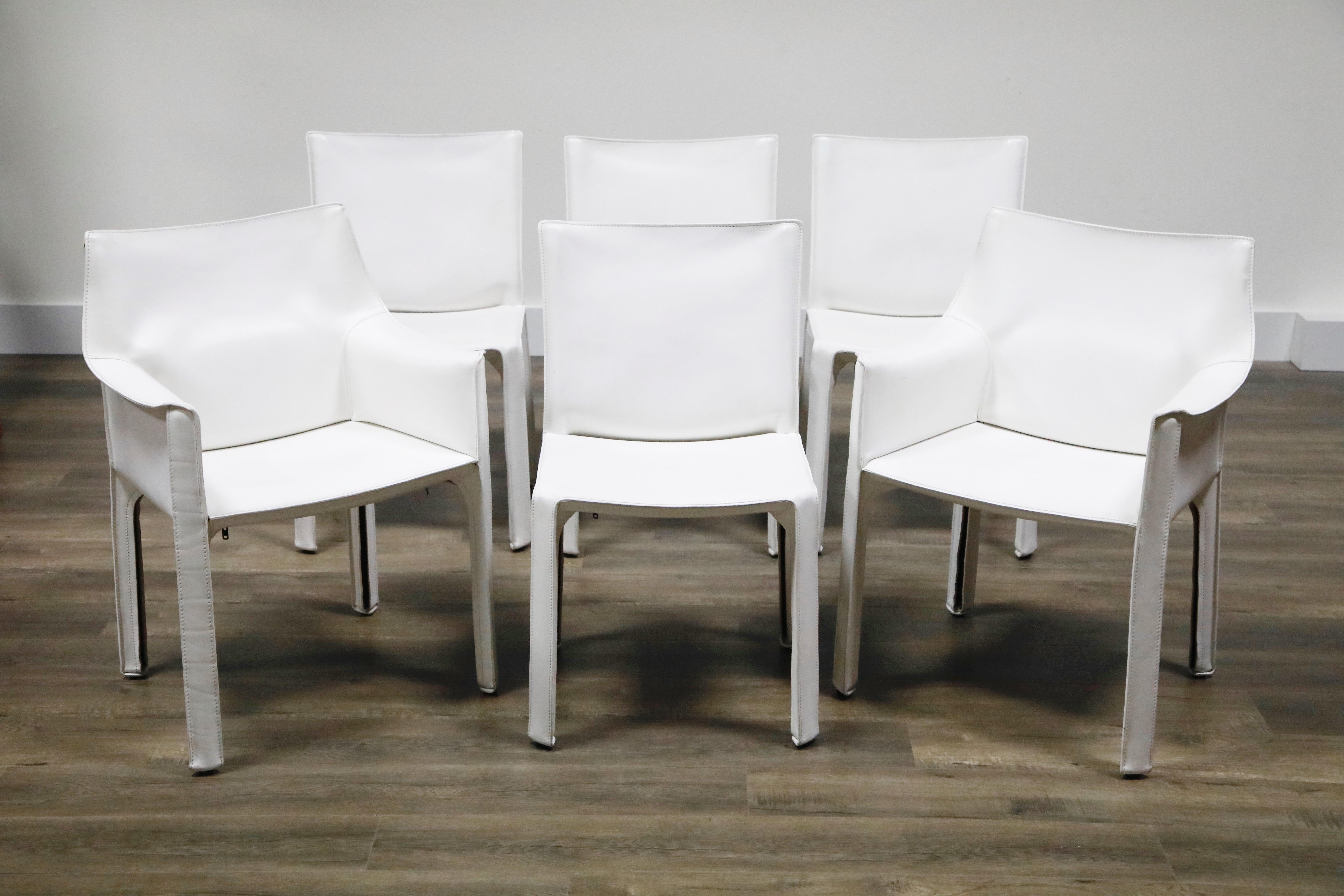 Mid-Century Modern Set of Six 'Cab' Dining Chairs by Mario Bellini for Cassina, Signed
