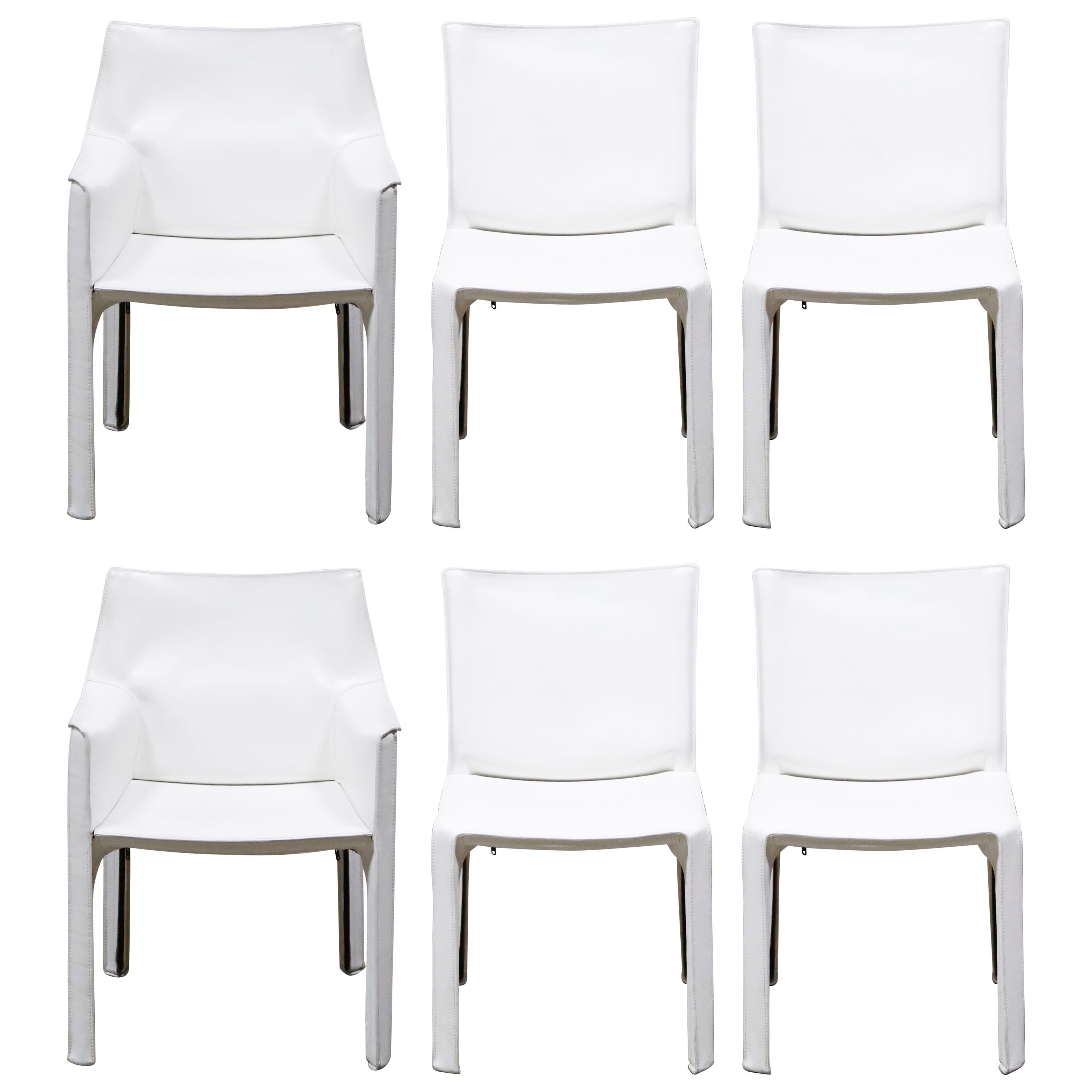 Set of Six 'Cab' Dining Chairs by Mario Bellini for Cassina, Signed