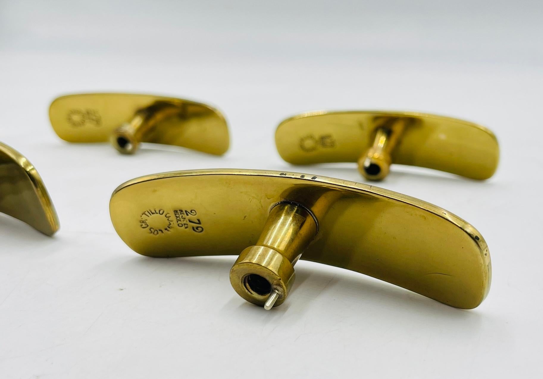 Set of Six Cabinet Pulls in Brass & Stone Inlay by Los Castillo, Mexico 1950's For Sale 12