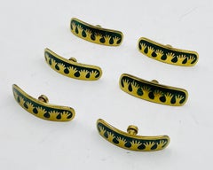 Set of Six Cabinet Pulls in Brass & Stone Inlay by Los Castillo, Mexico 1950's