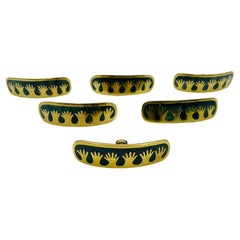 Set of Six Cabinet Pulls in Brass & Stone Inlay by Los Castillo, Mexico 1950's