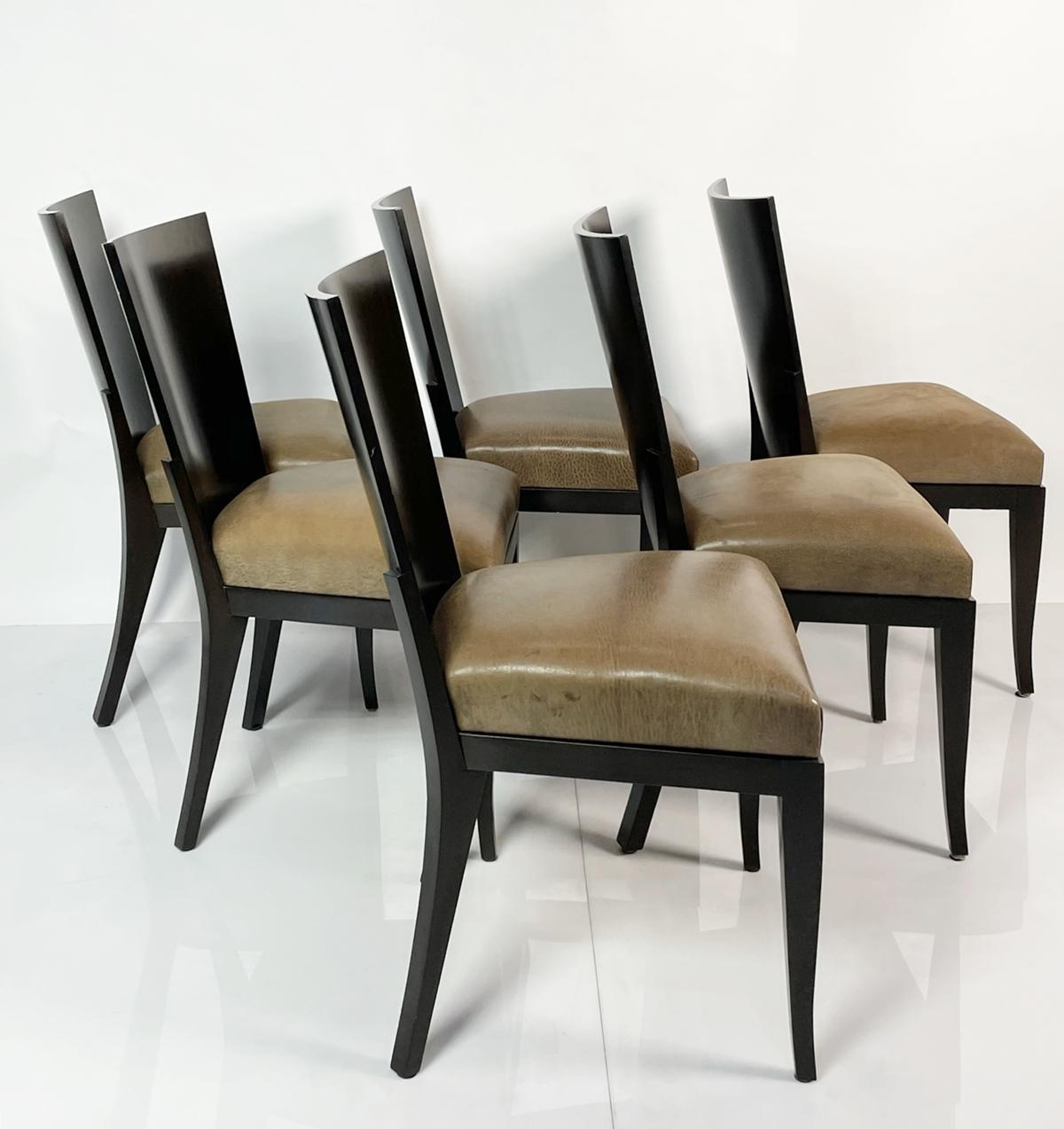 Leather Set of Six Cadette Dining Chairs by Dakota Jackson For Sale