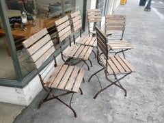 Set of Six Cafe Bistro Folding Outdoor Dining Chairs Iron & Wood