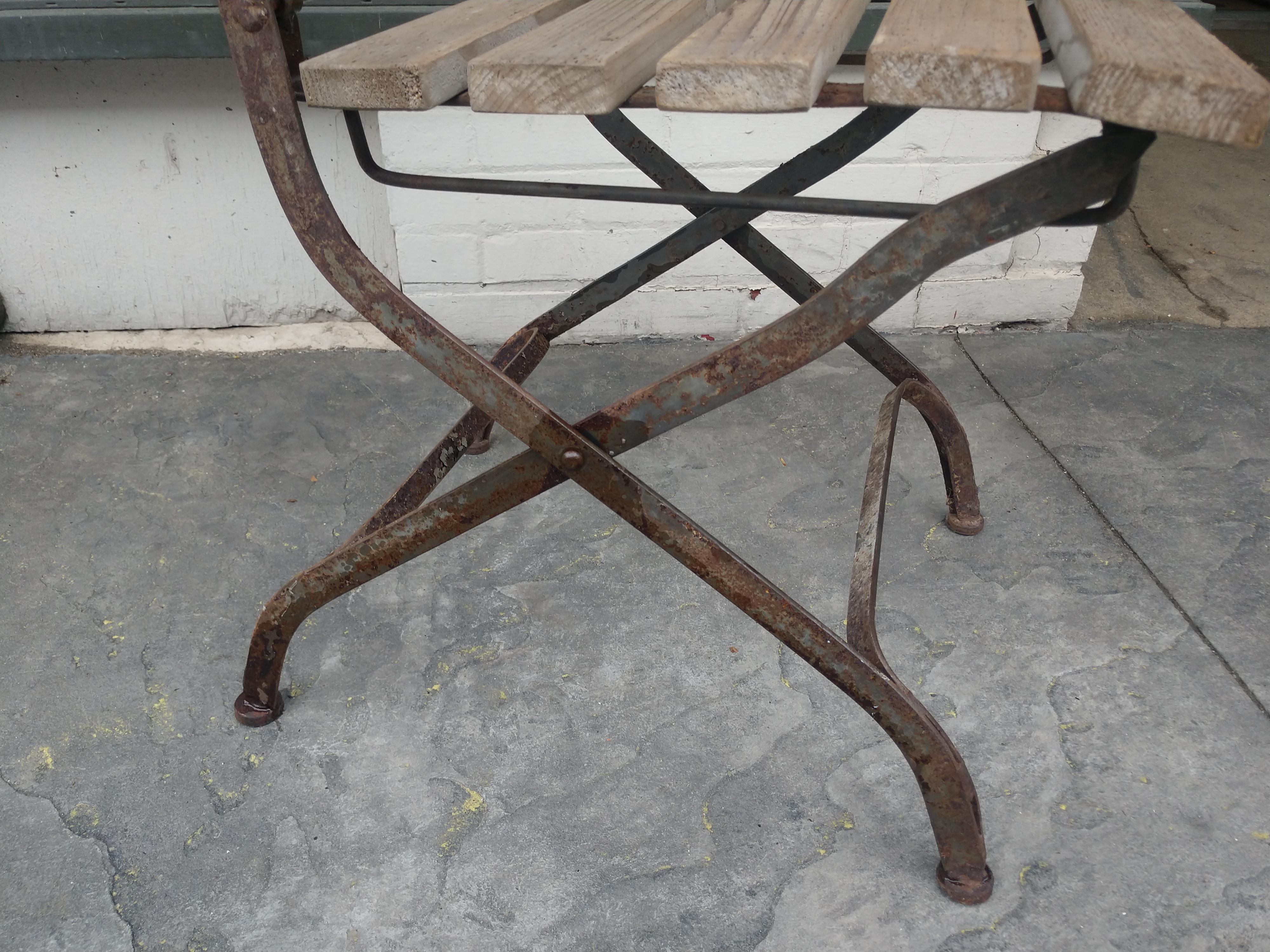 Mid-20th Century Set of Six Cafe Bistro Folding Outdoor Dining Chairs Iron & Wood