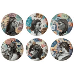 Set of Six Cairo Porcelain Dinner Plates, Made in Italy