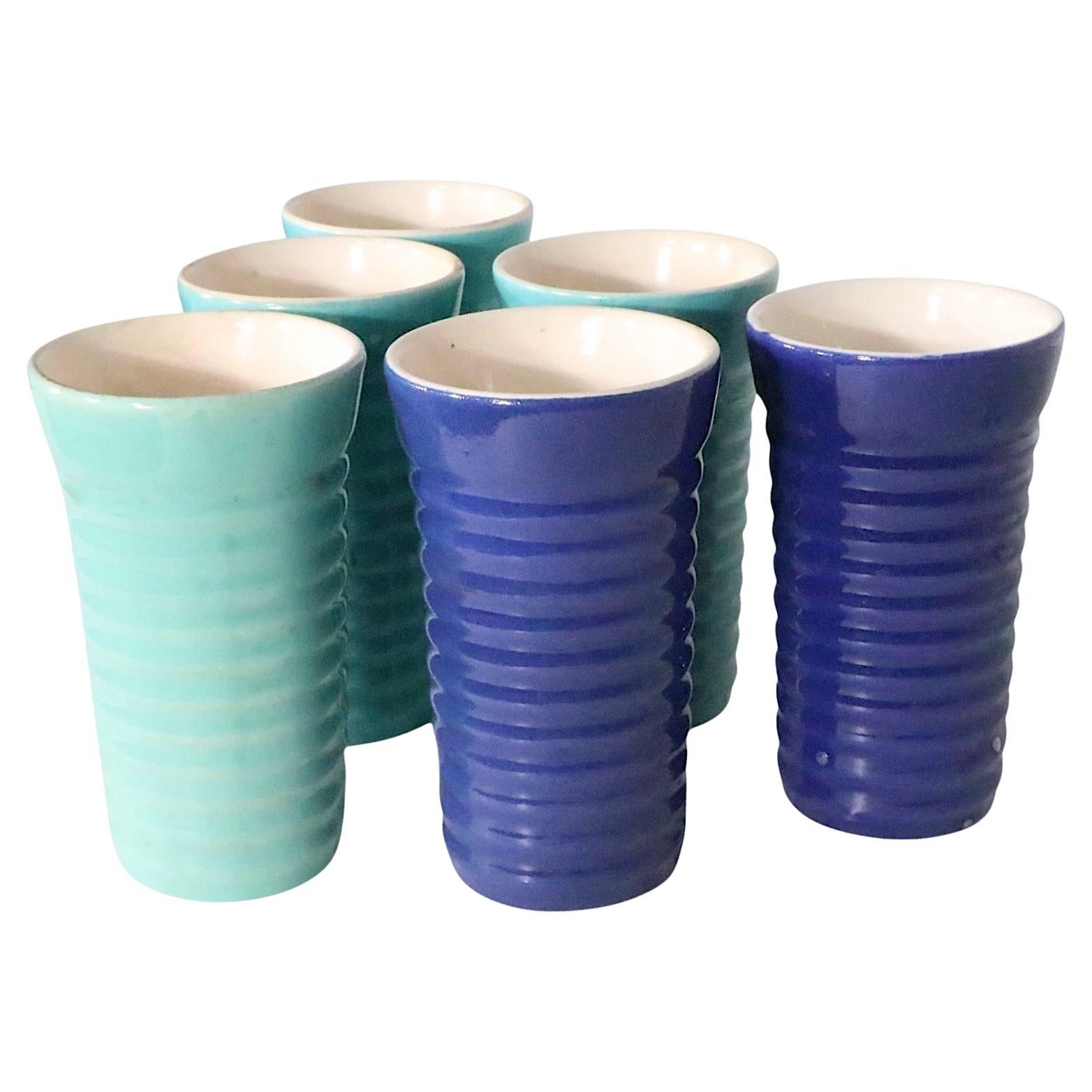 Sechser-Set California Pottery Ringmuster Keramikbecher von Bauer