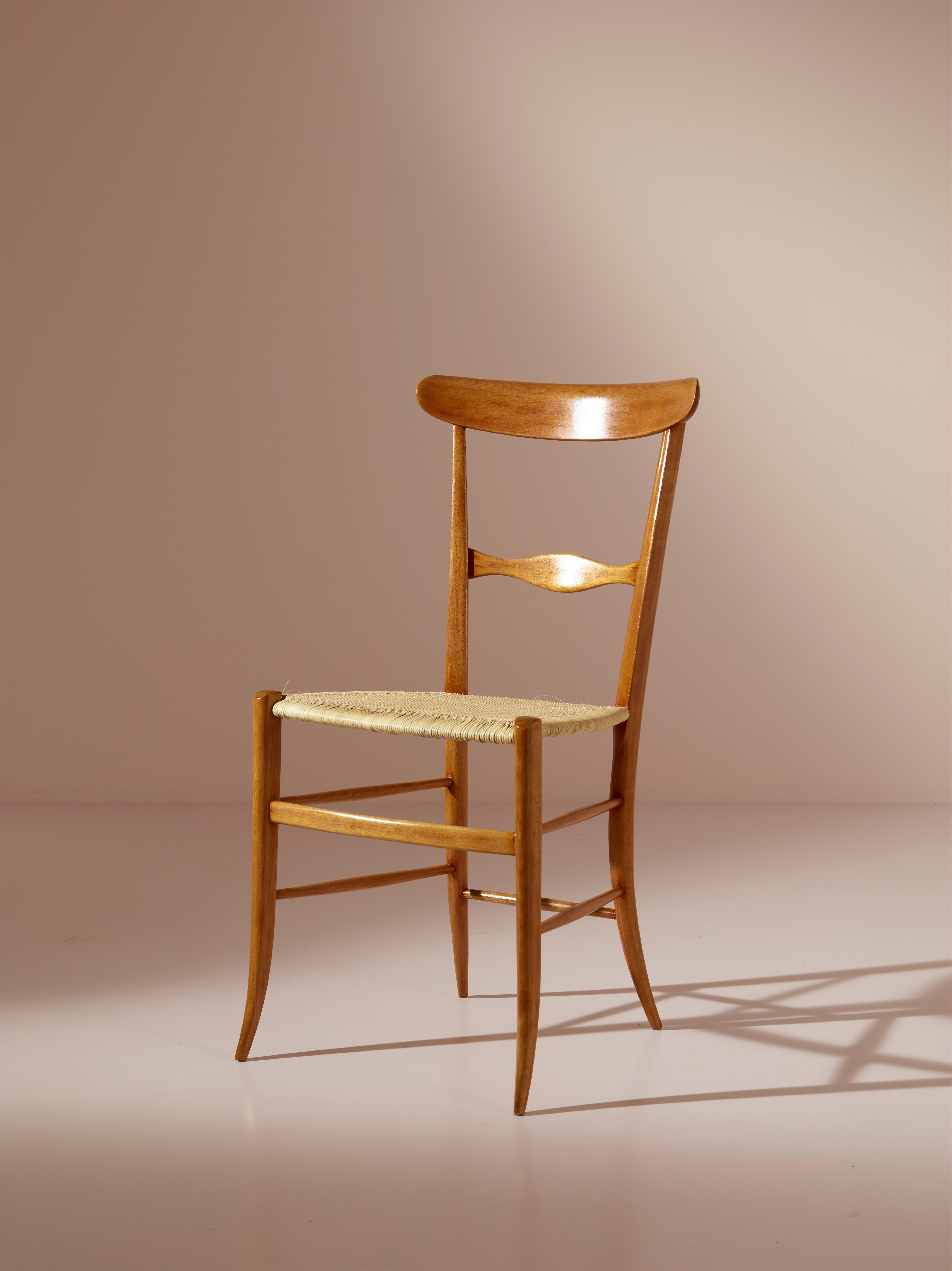 Late 20th Century Set of Six Campanino Chairs by Fratelli Podestà, Chiavari 1960s, New Woven Cane