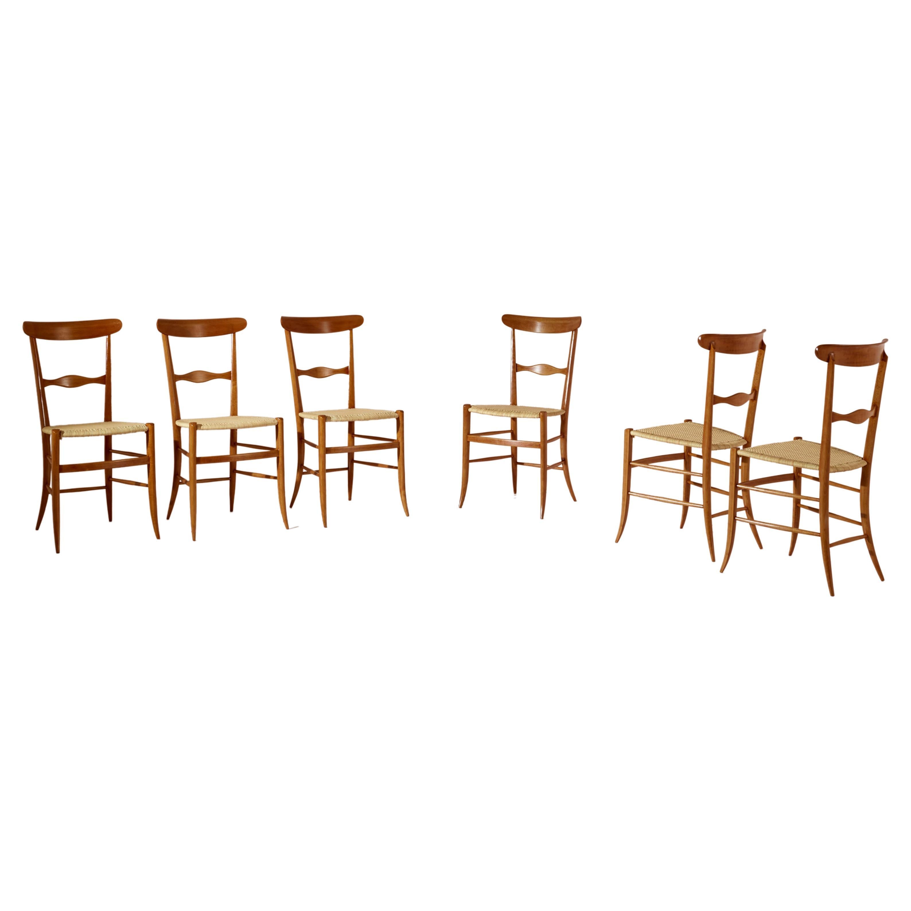 Set of Six Campanino Chairs by Fratelli Podestà, Chiavari 1960s, New Woven Cane