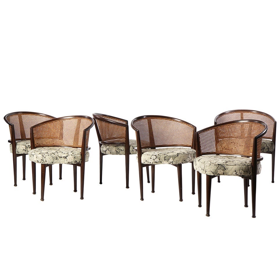 Set of Six Cane Back Dining Chairs by Edward Wormley for Dunbar, 1940s