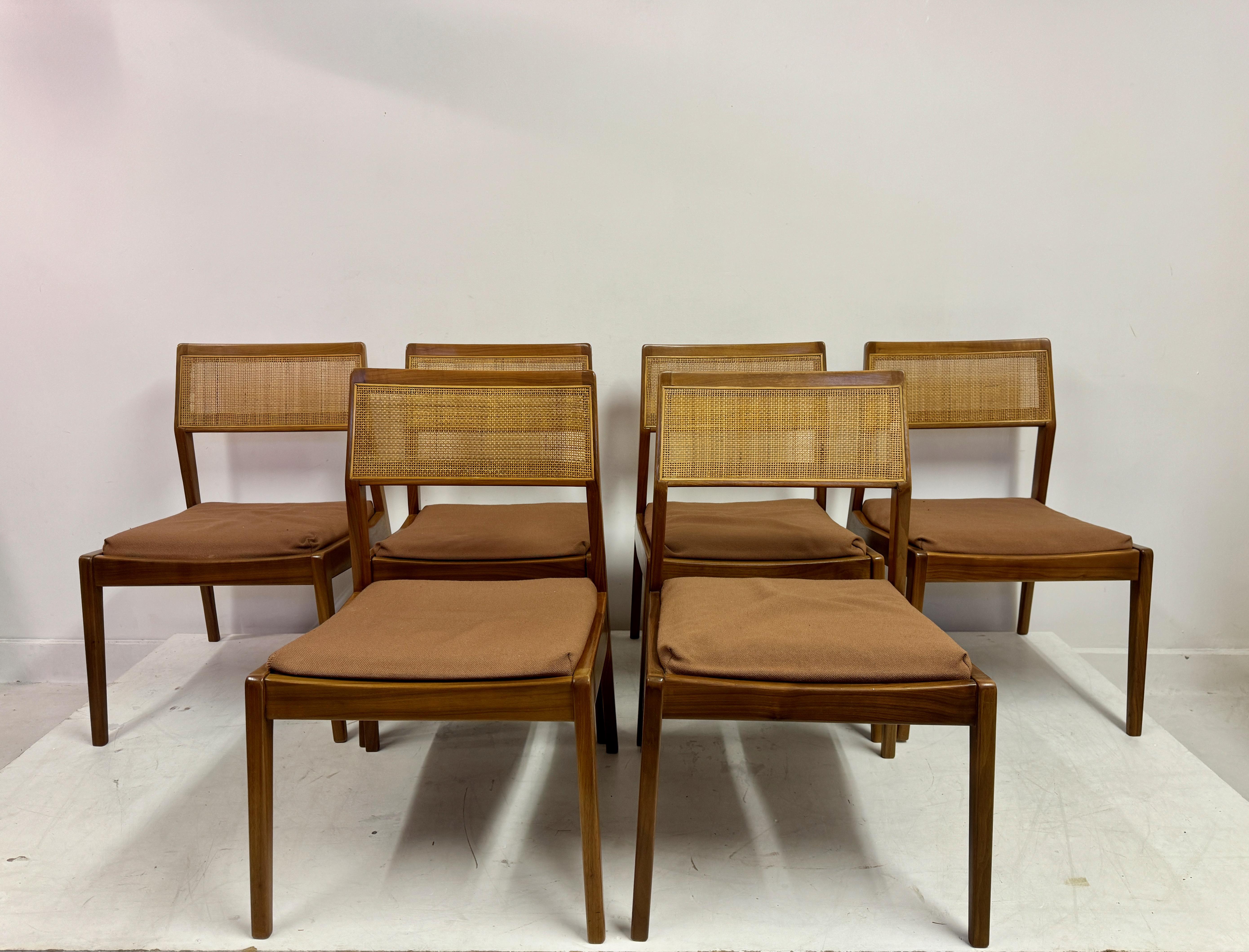 Mid-Century Modern Set of Six Cane Back Playboy Dining Chairs By Jens Risom For Sale