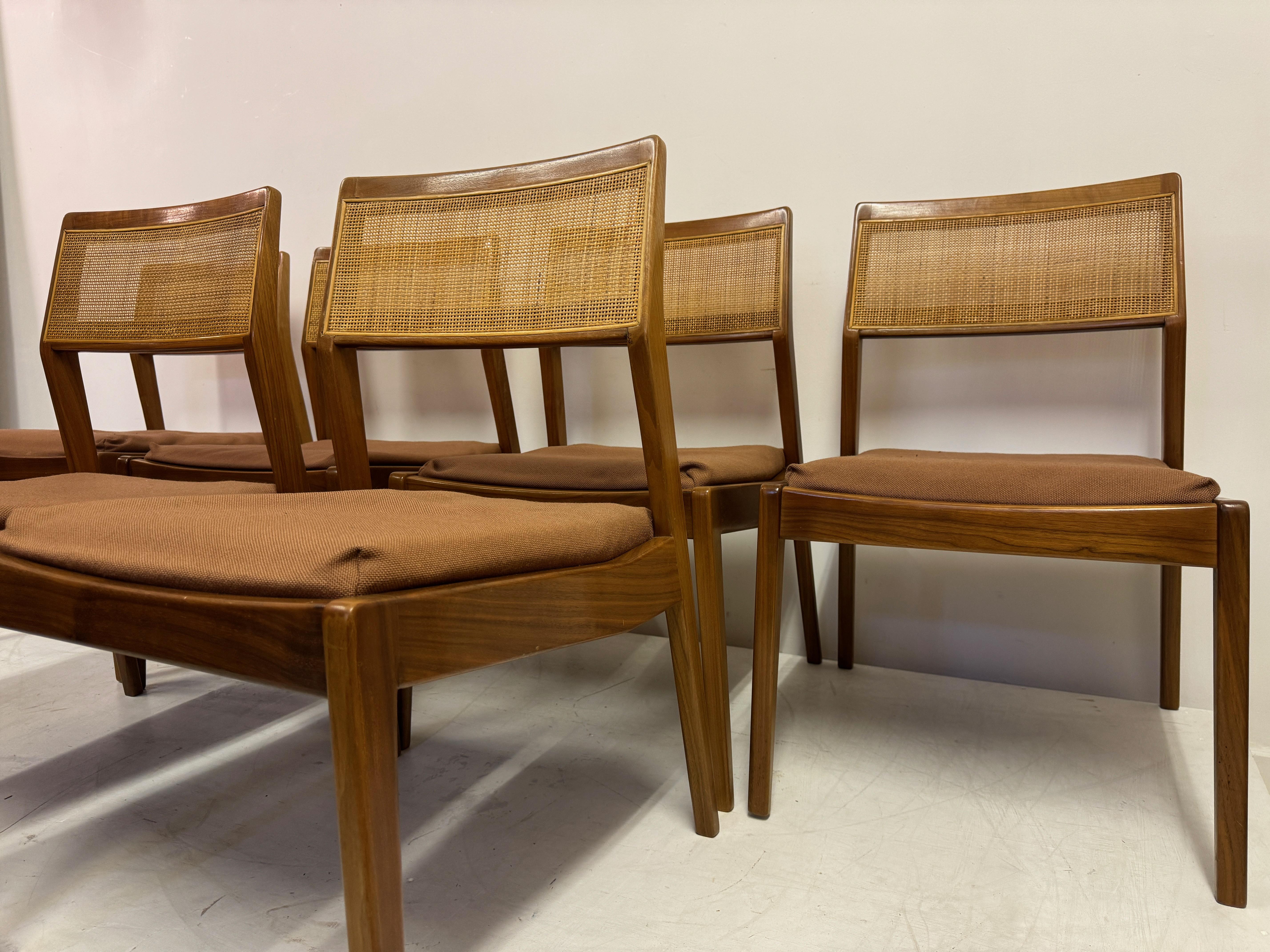 Set of Six Cane Back Playboy Dining Chairs By Jens Risom For Sale 1