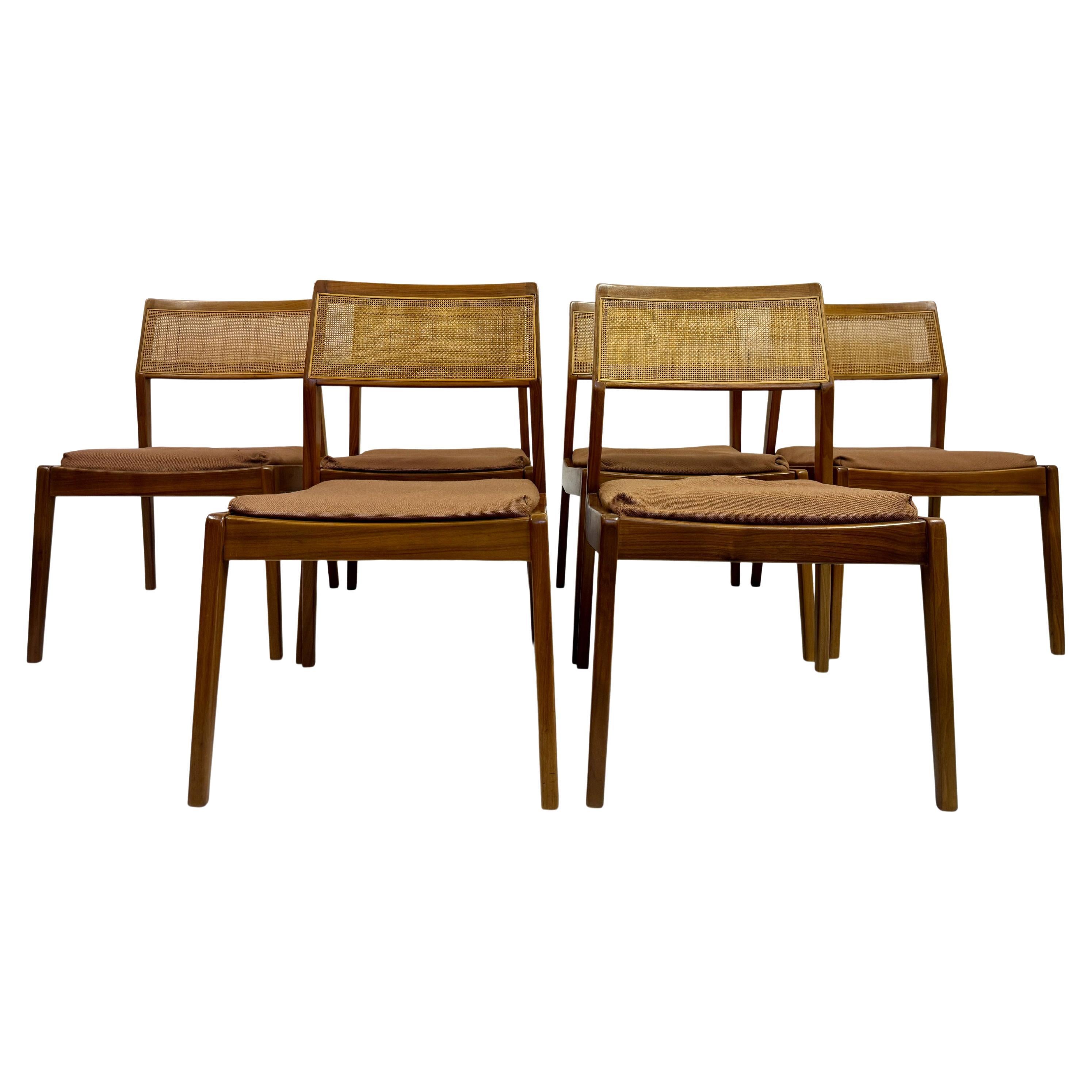 Set of Six Cane Back Playboy Dining Chairs By Jens Risom For Sale