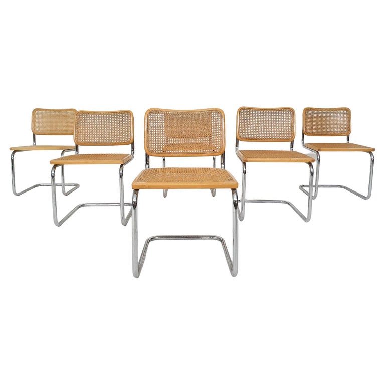 Set of six cane dining chair with tubular frame, Italy 1970's For Sale