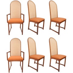 Set of Six Caned Back Dining Chairs by Milo Baughman