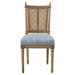 Set of Six Caned Dining Chairs with Schumacher Fabric