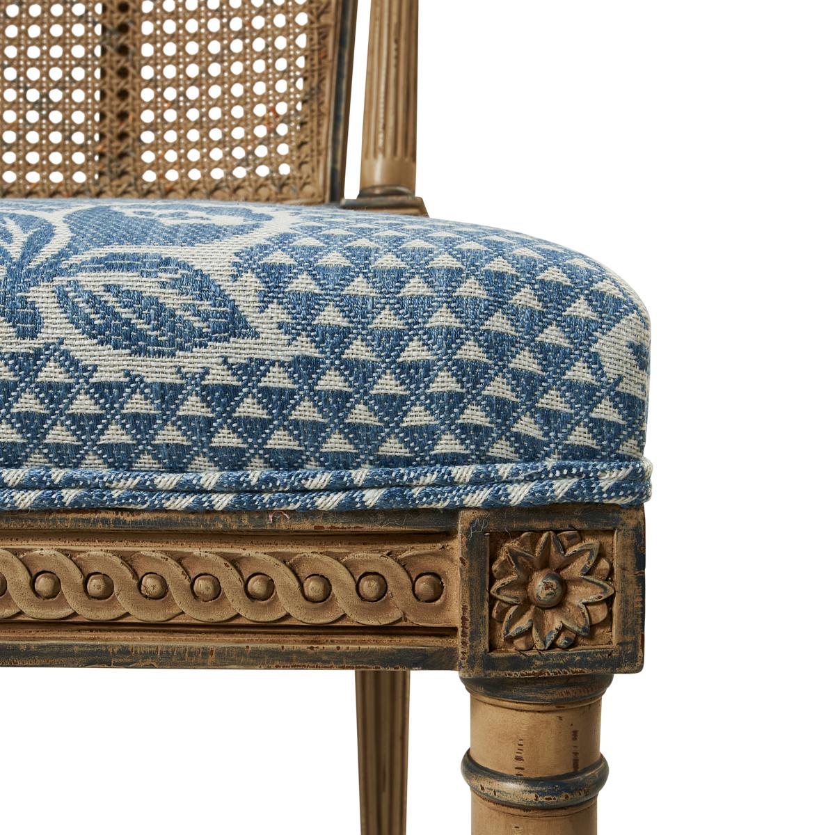 Set of Six Caned Dining Chairs with Schumacher Fabric In Good Condition In New York, NY