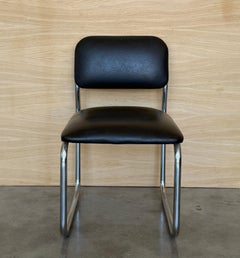 Set of Six Cantilever Chars in Leather and Steel, 1970s