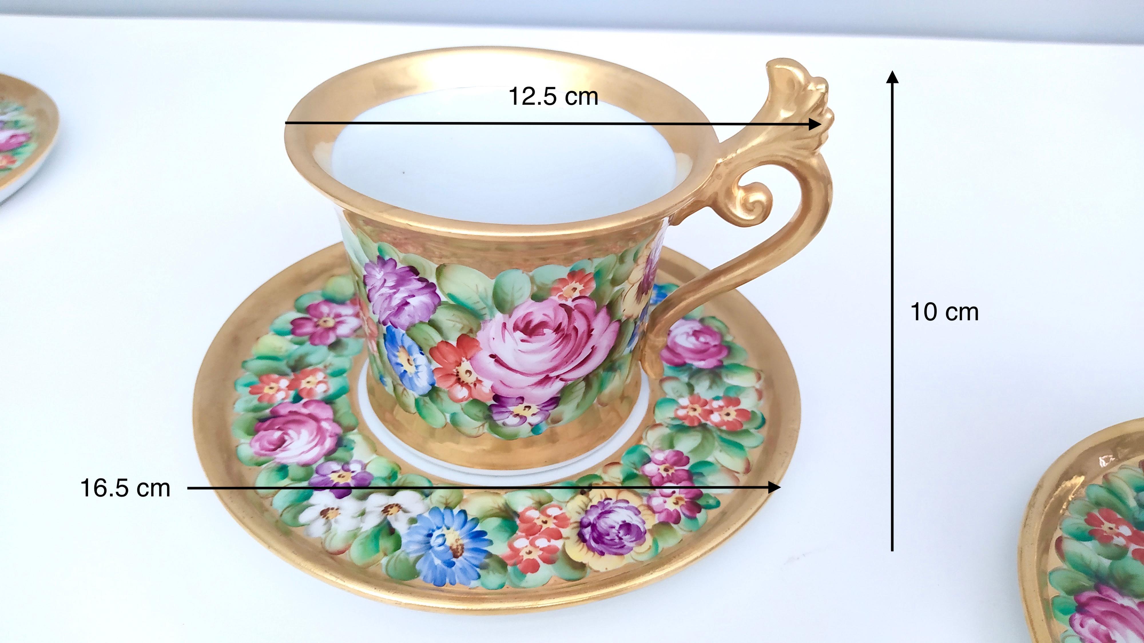 Set of Six Capodimonte Porcelain Tea /Coffee Cups with Floral Motifs, Italy For Sale 3