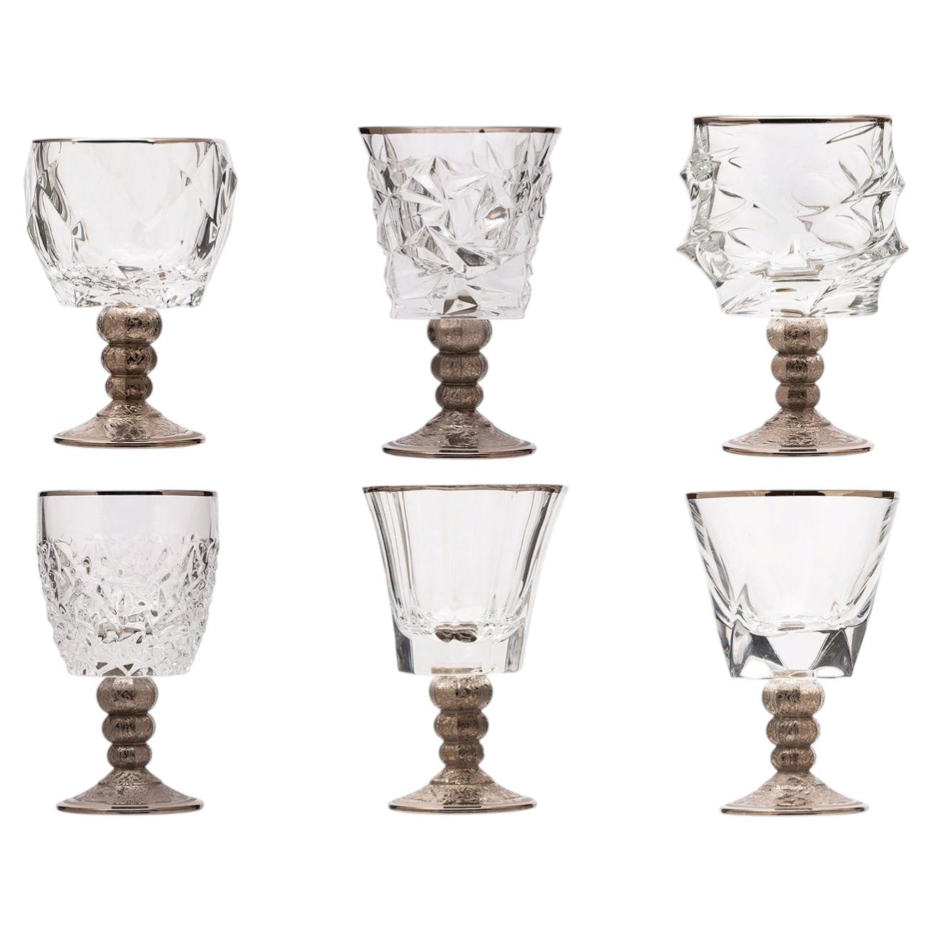 Ensemble de six calices assortis Capriccio en platine en vente