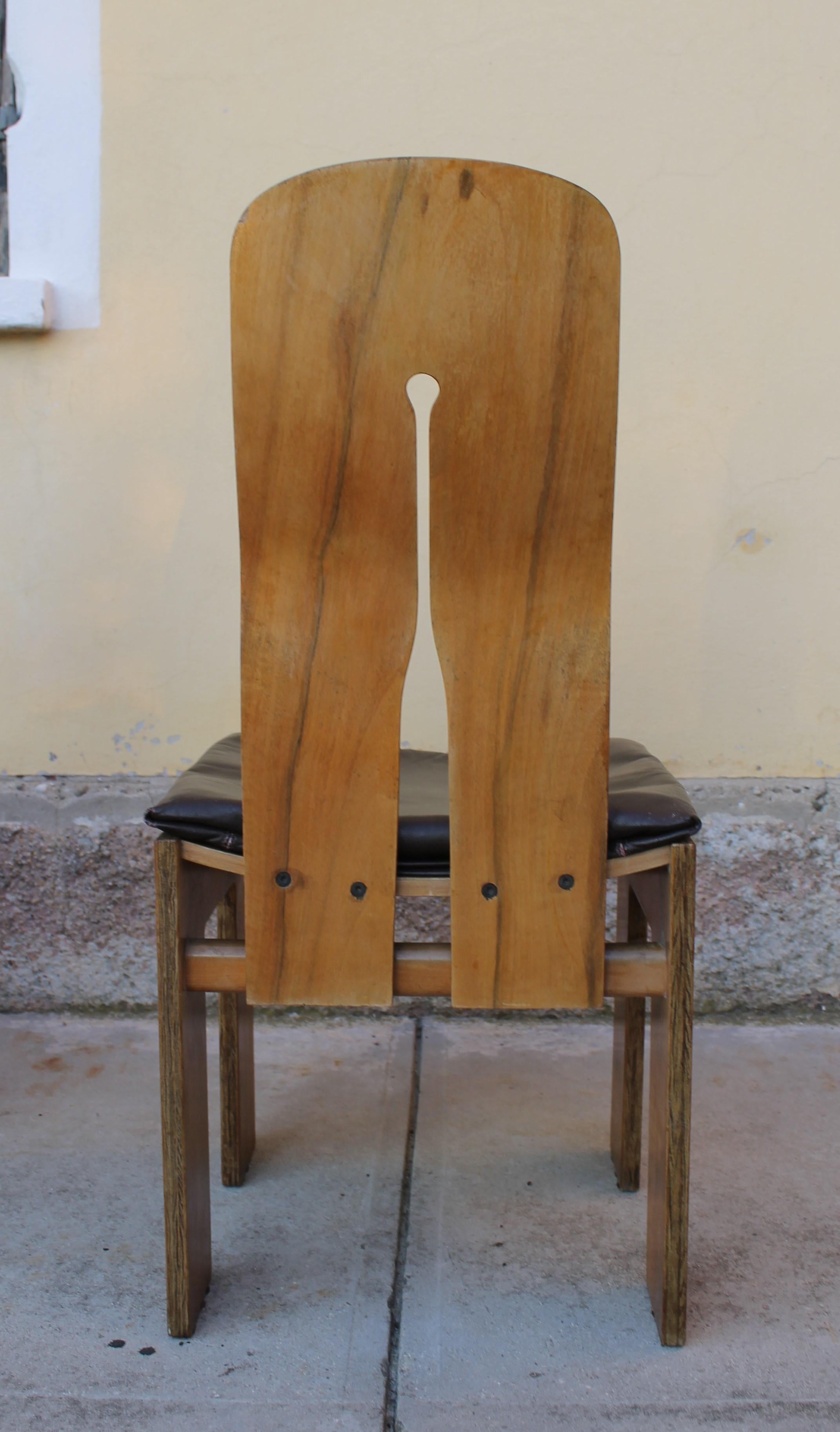 Pelle Set of Six Carlo Scarpa 1934/765 Walnut Chairs for Bernini, Italy, 1977 in vendita