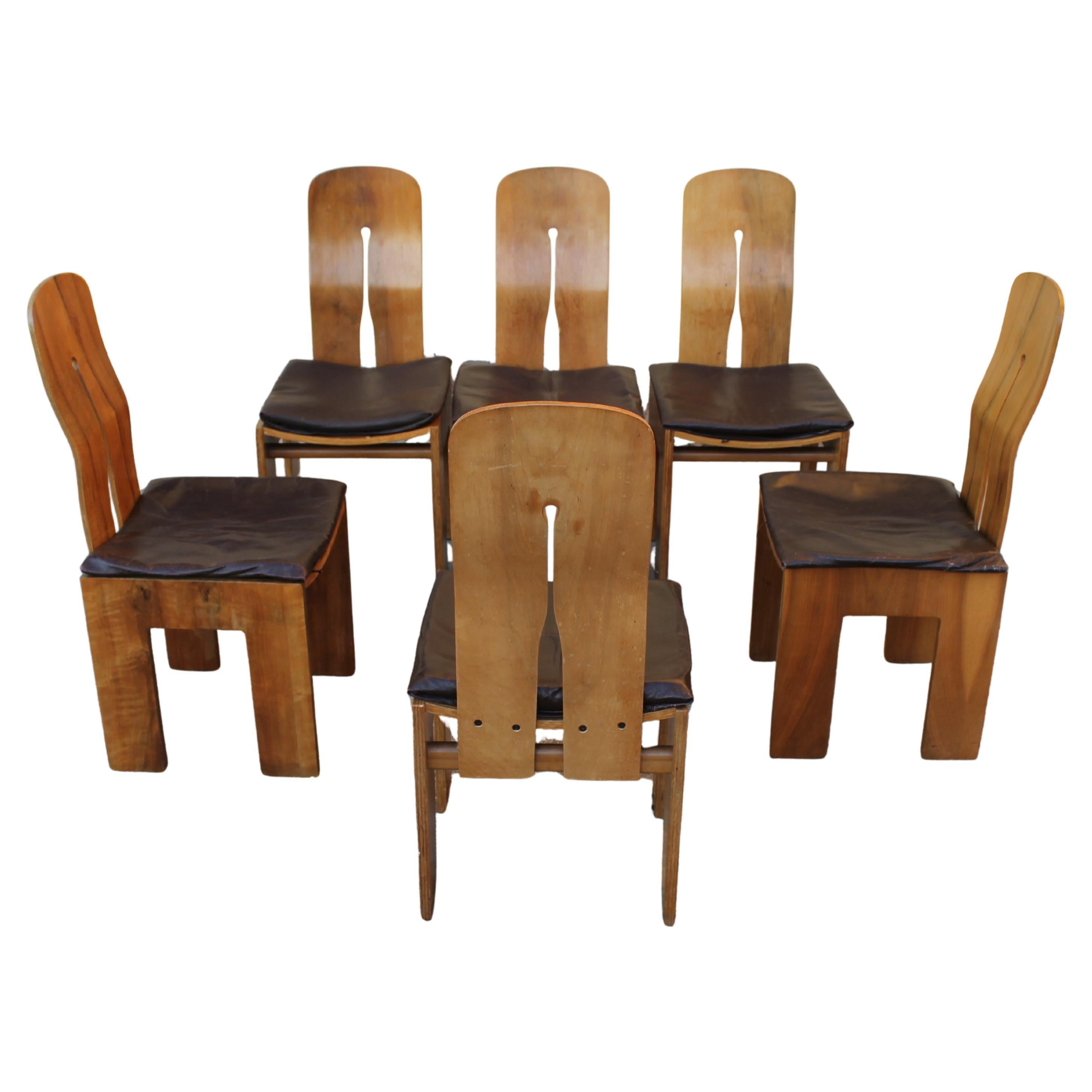 Set of Six Carlo Scarpa 1934/765 Walnut Chairs for Bernini, Italy, 1977