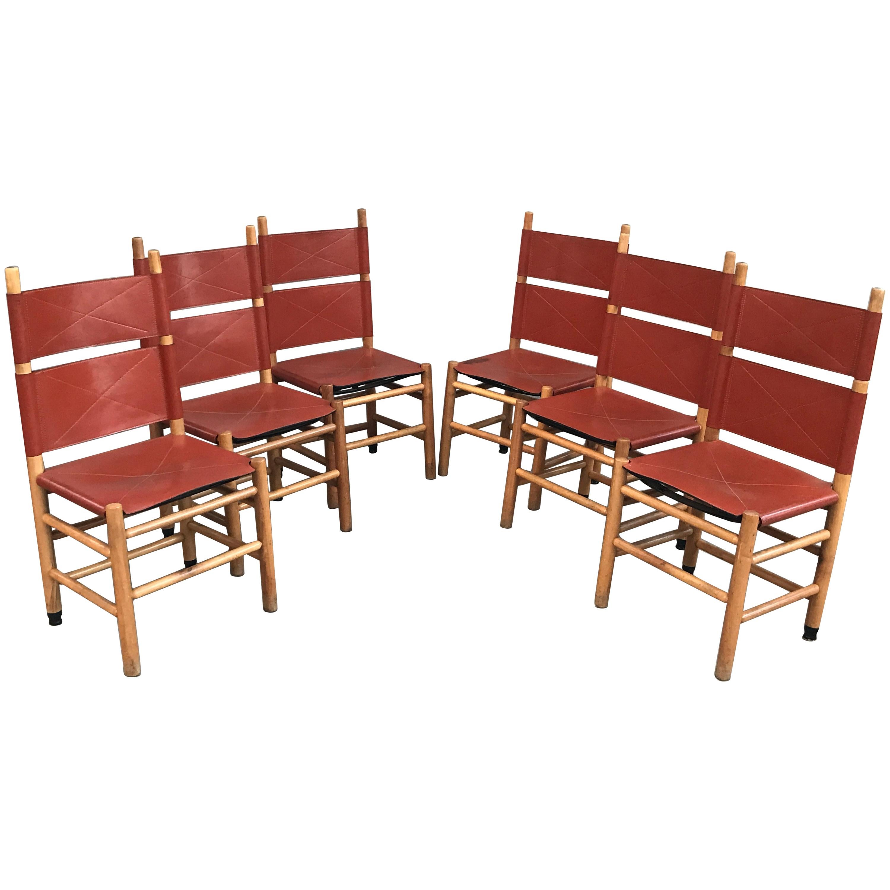 Set of Six Carlo Scarpa Kentucky Chairs, Italy, 1970s