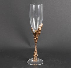 Set of Six "Carrera y Carrera" Champagne Glasses in Gilded Bronze and Crystal