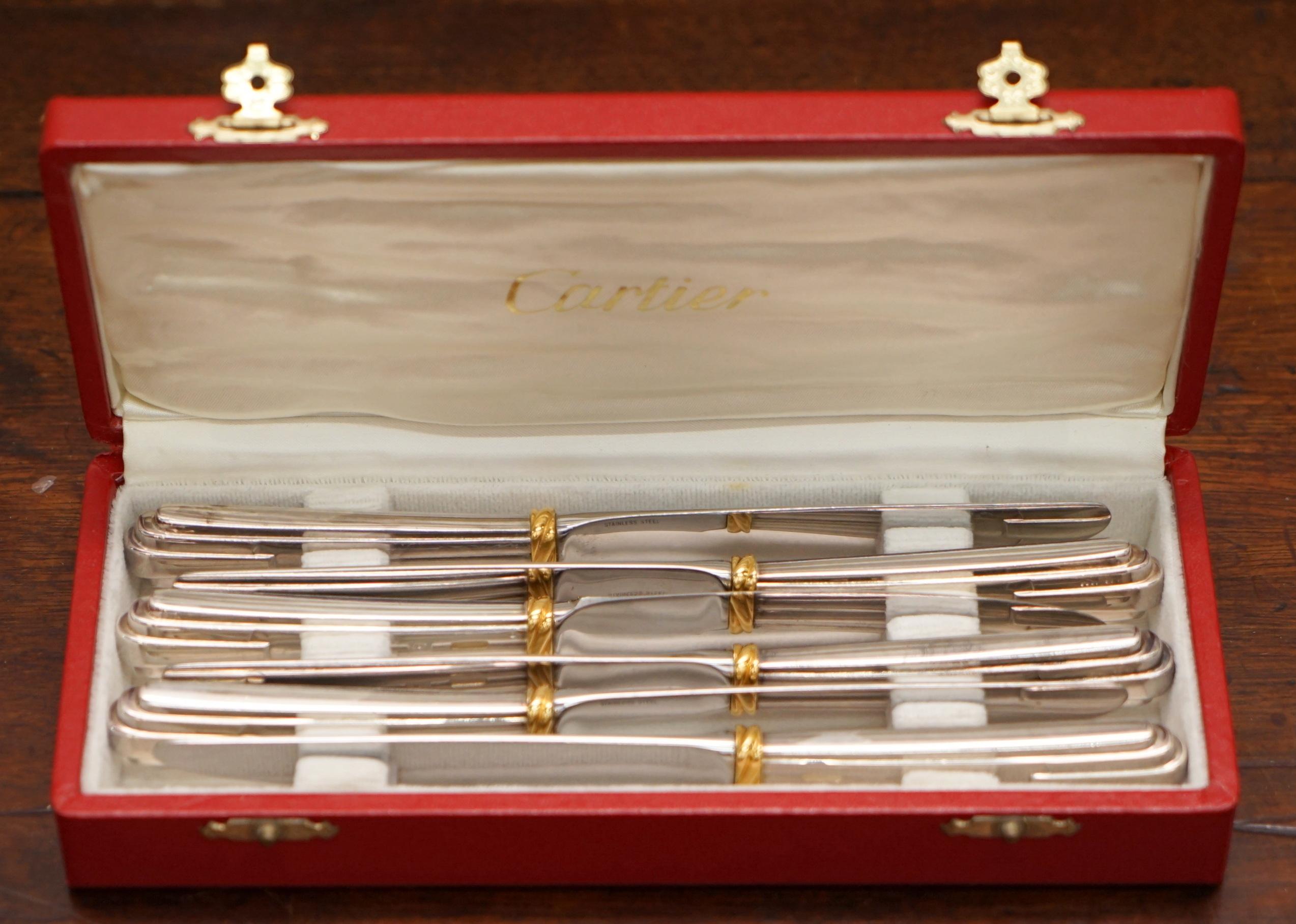 Wimbledon-Furniture

Wimbledon-Furniture is delighted to offer for sale this stunning set of six Solid Sterling silver with gold accents and boxed Cartier La Maison De Louis knives RRP £880

These are part of a suite, in total I have the large