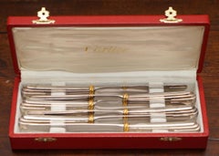 Ensemble de six couteaux de salle à manger Cartier en argent sterling massif & or