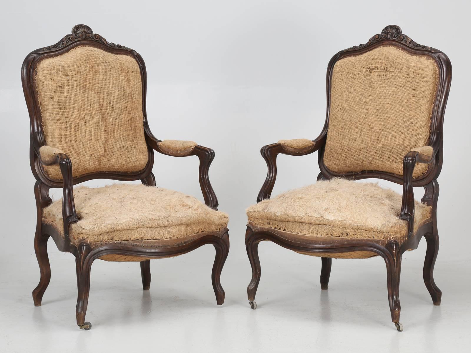 Metal Set of Six Carved French Antique Living Room or Parlor Chairs For Sale
