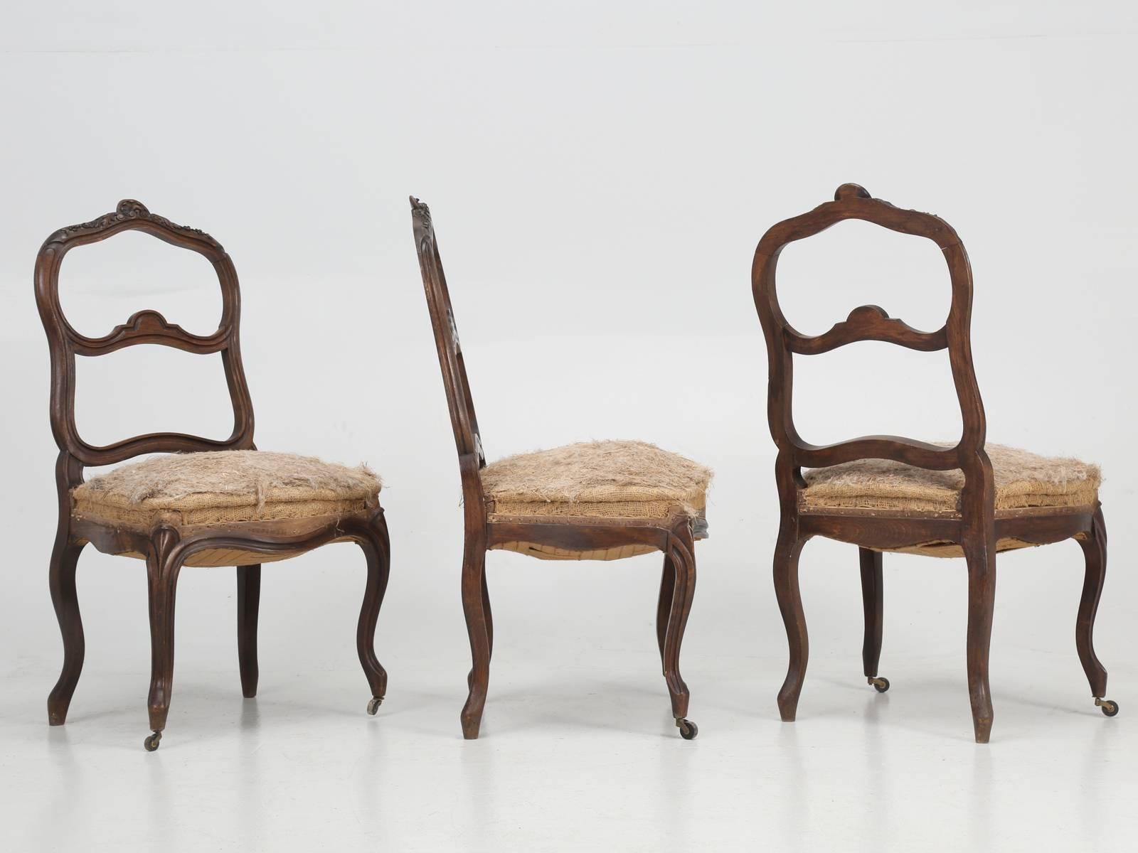 Late 19th Century Set of Six Carved French Antique Living Room or Parlor Chairs For Sale