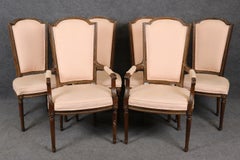 Set of Six Carved Walnut French Louis XVI Tall Back Dining Chairs circa 1940s
