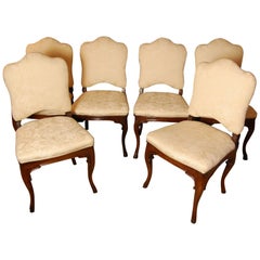 Set of Six Carved Walnut Italian Side Chairs, circa 1800