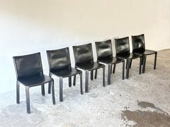 Set of six Cassina Cab 412 saddle leather Chairs designed by Mario Bellini 1978