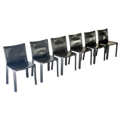 Set of six Cassina Cab 412 saddle leather Chairs designed by Mario Bellini 1978