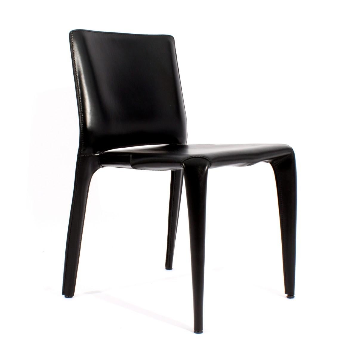 Minimalist Set of Six Cassina Mario Bellini Black Leather Dining Chairs