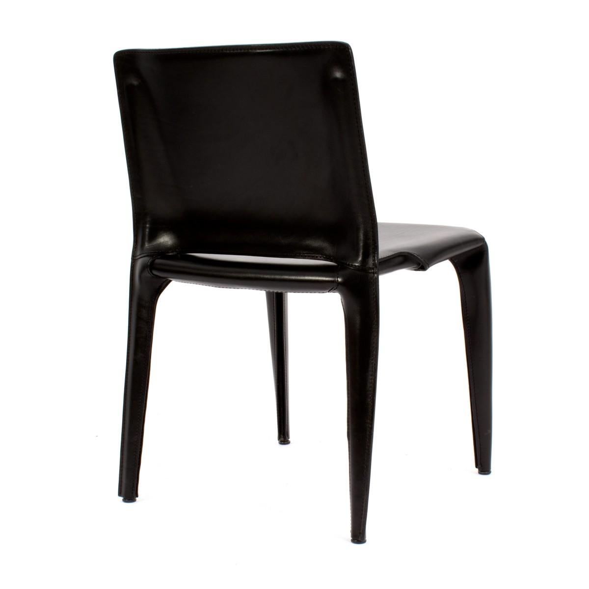 Italian Set of Six Cassina Mario Bellini Black Leather Dining Chairs
