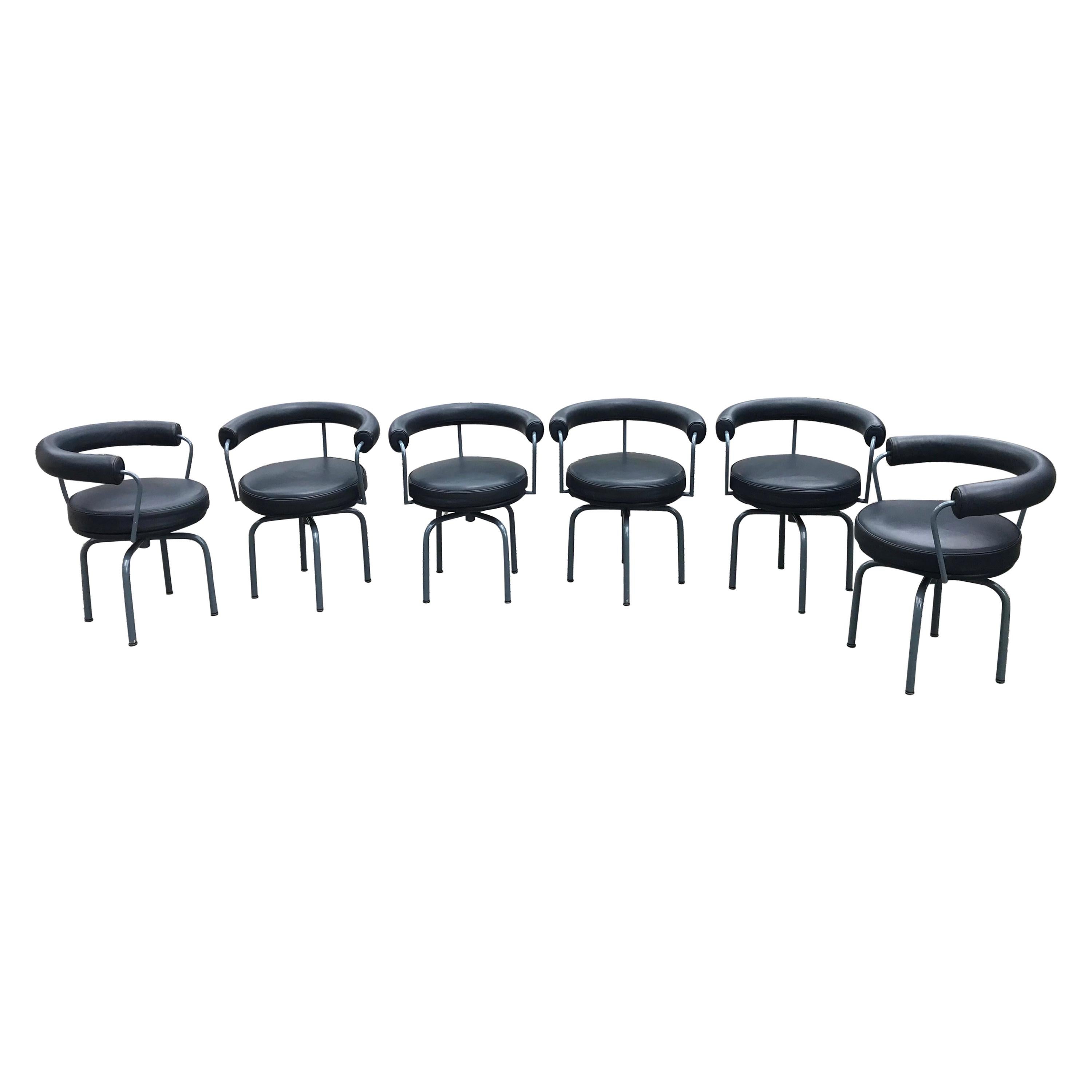 Set of Six Cassina Swivel Arm Chairs LC7 by Le Corbusier, Perriand & Jeanneret