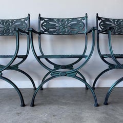 Set of Six Cast Aluminum Patio Arm Chairs