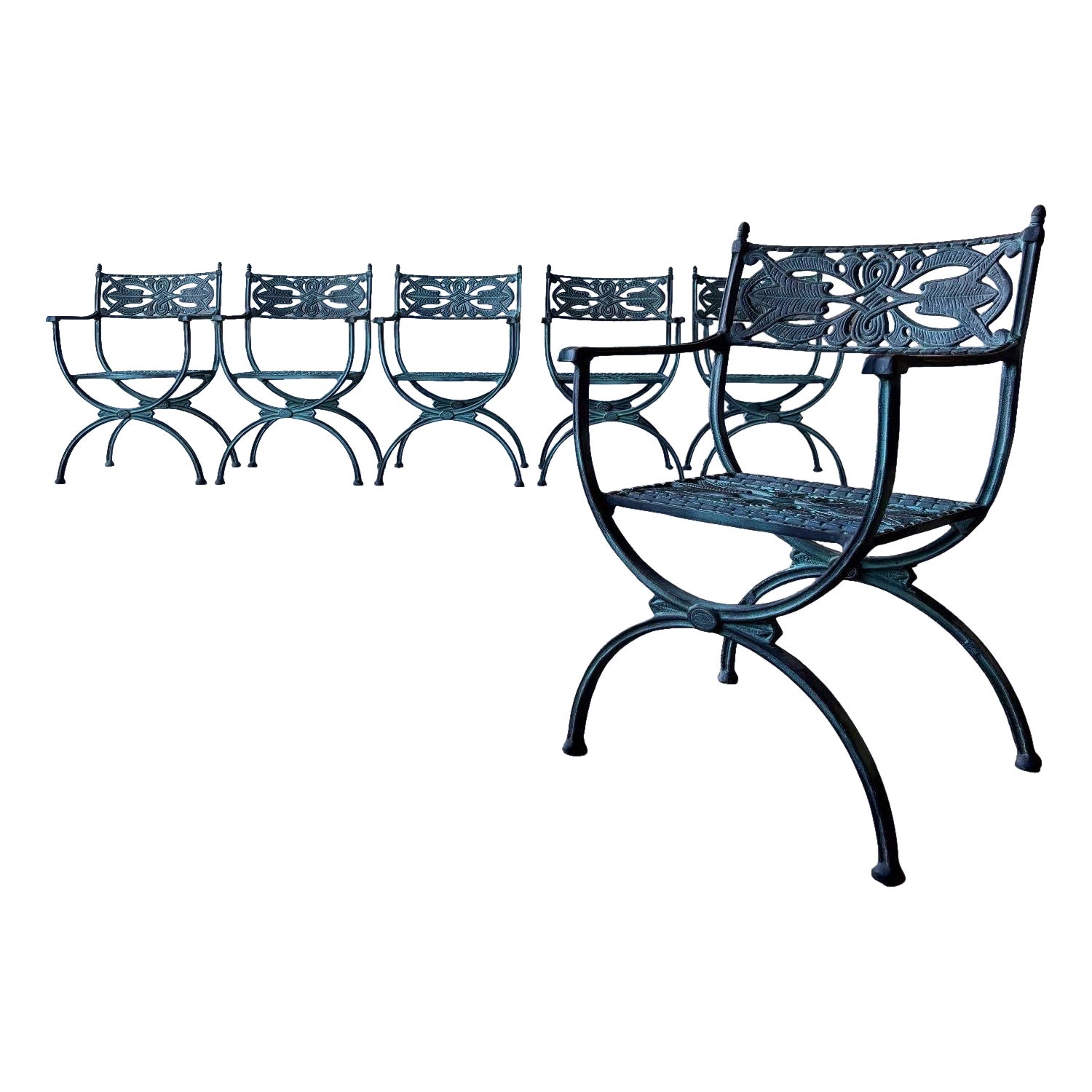 Juego de seis sillones de aluminio fundido para terraza en venta