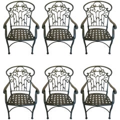 Set of Six Cast Aluminum Patio Dining Armchairs
