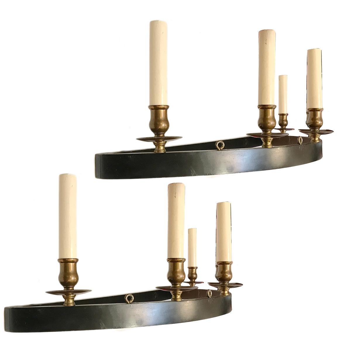 Set of Six Cast Bronze Sconces with Gold and Painted Finish. Sold Per Pair For Sale 1