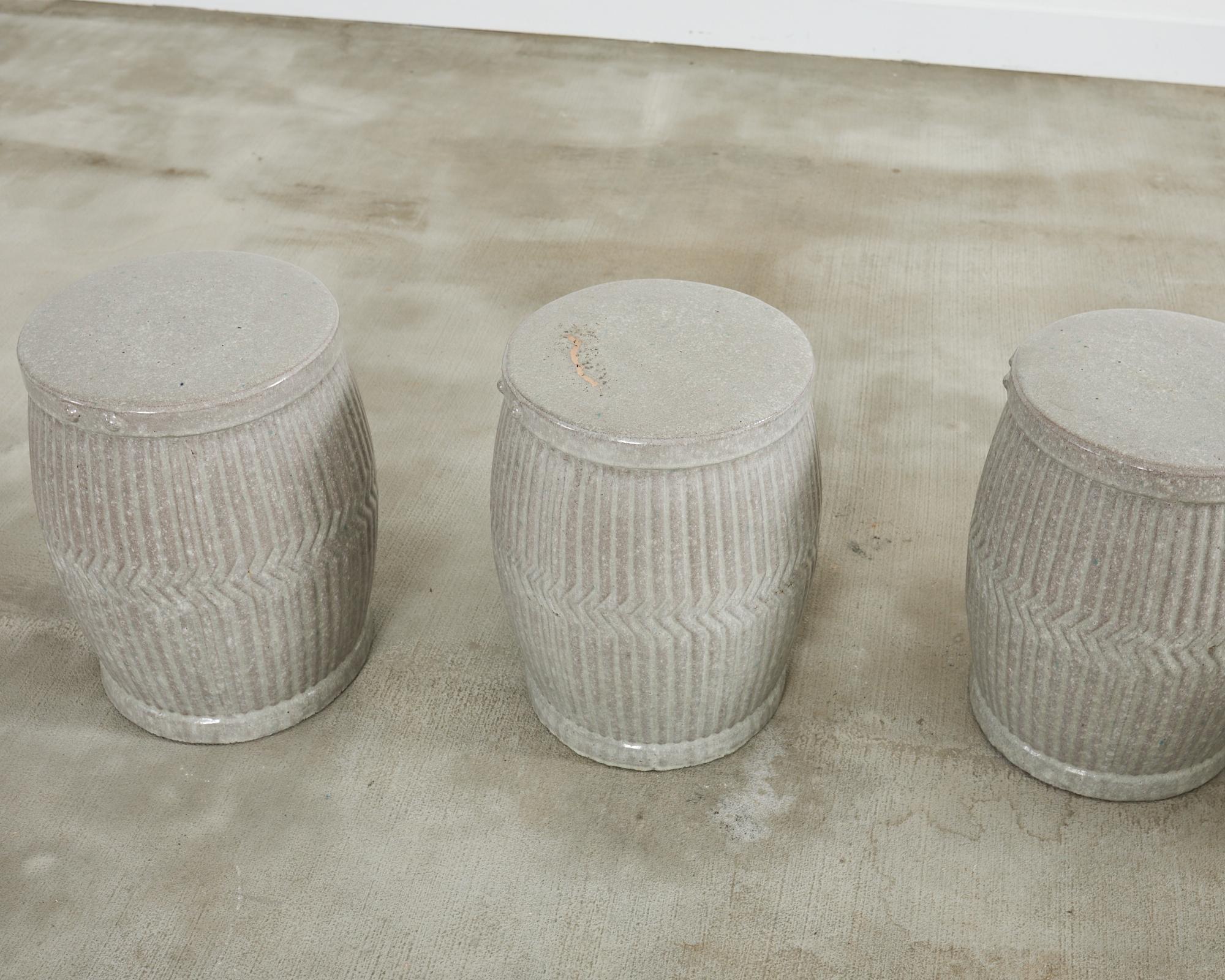 Glazed Set of Six Ceramic Drum Garden Stools or Drink Table