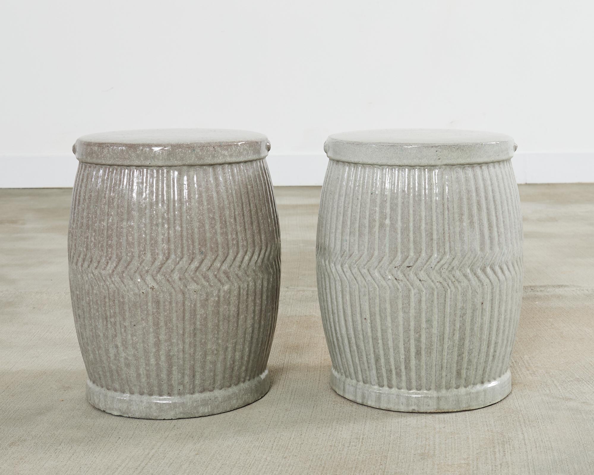 Set of Six Ceramic Drum Garden Stools or Drink Table 2